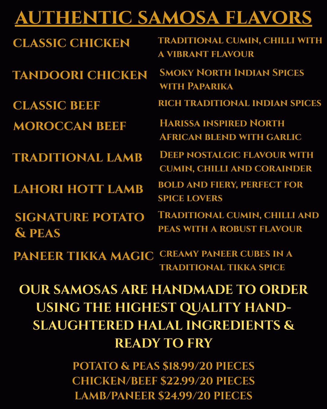 Authentic Samosa Flavors Menu